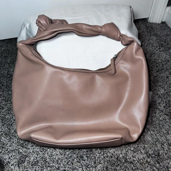 Worthington Woven Faux Leather Medium Hobo Bag Taupe Knotted Handle - Picture 2 of 8